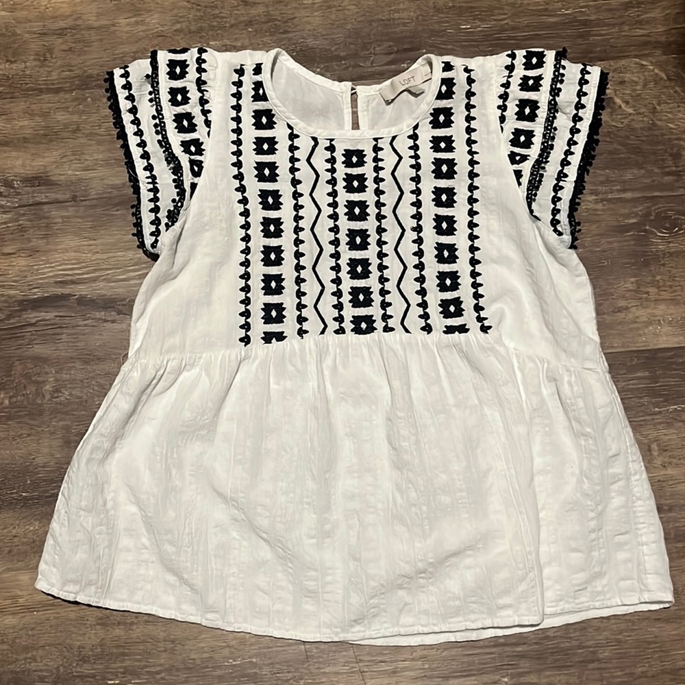 Loft Petite Embroidered Peplum Top